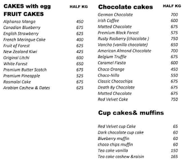 Kriya's Home Bakes menu 