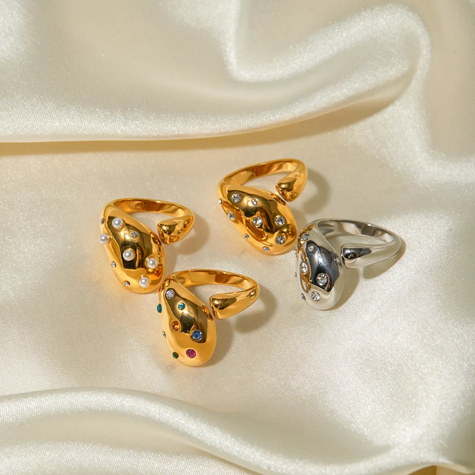 18K Gold Stainless Steel Inlaid Color Diamond Ring, a stunning accessory for everyday wear, adding sparkle and sophistic