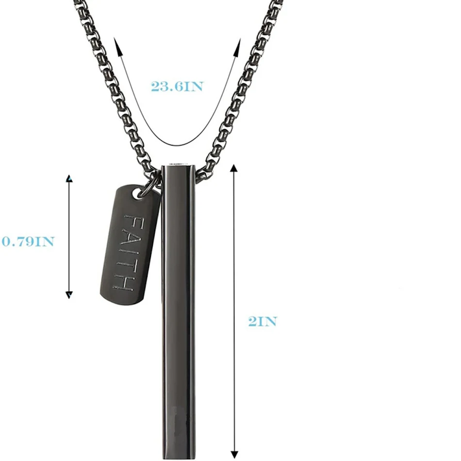 Roestvrijstalen rechthoekige geloof fluit ketting. Draag je geloof dicht bij je. Duurzaam, stijlvol en een subtiele manier om te laten zien wat je gelooft.