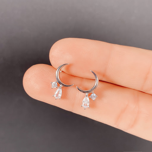 Title 3, Small Curved Moon Shape Zircon Stud Earrings fo...