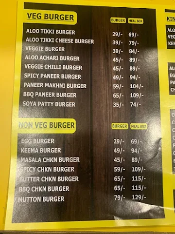 The Burgerz Town menu 