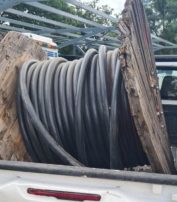 The Welkom K9 Unit was on patrol when they noticed cables loaded on a bakkie.