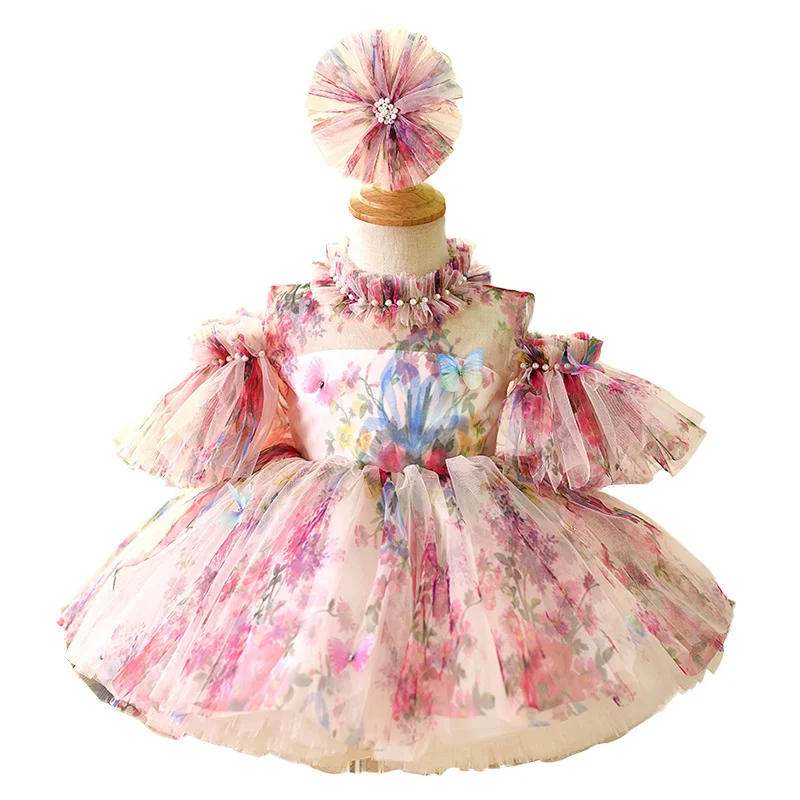 Vestido de Princesa para Festa de 1 Ano de Menina Roupa de Aniversário Elegante e Encantadora Ideal para Celebrações e Fotos Memoráveis