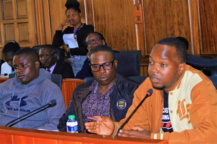 Lawrence Nzuki, Mike Yegon and Sammy Boiro students who have been defrauded by an agency in Eldoret appeared before Labor committee in parliament on March.14th.2023