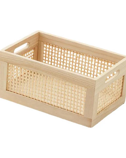 Wood Frame Storage Basket Multipurpose Drawer Desktop Sto... - 1