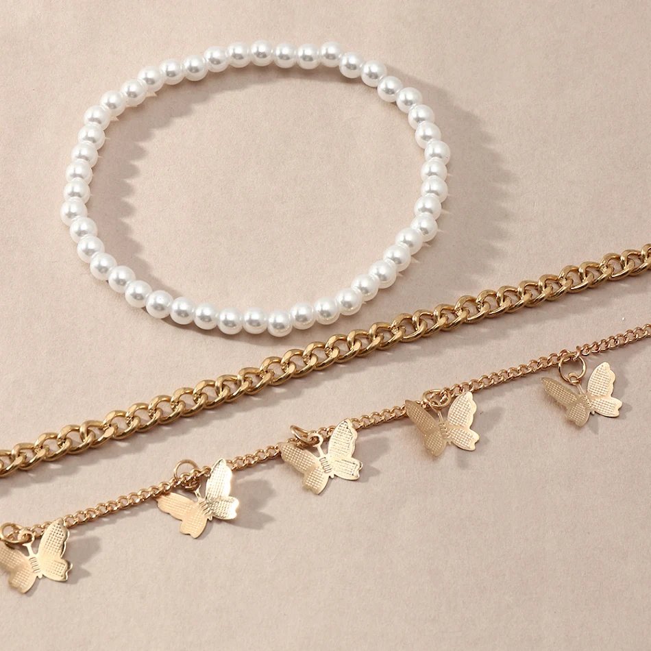 Chaîne de cheville Retro Hip Hop Perle Papillon Simple, un bijou élégant et tendance pour sublimer vos chevilles avec une touche unique.