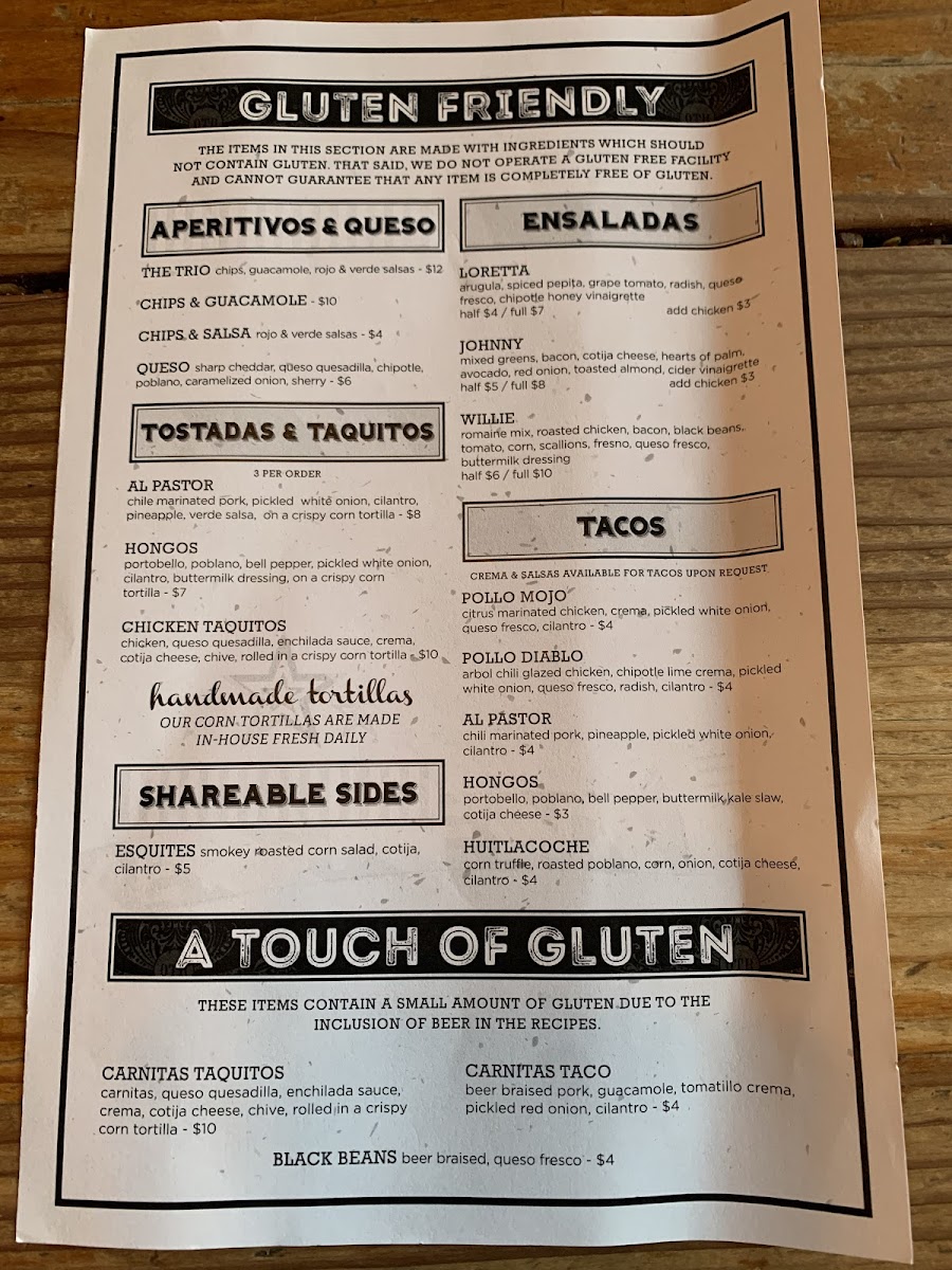 Bakersfield gluten-free menu