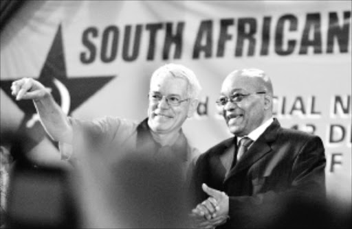 UNDER ATTACK: ANC Youth League president Julius Malema has been unsparing in his criticism of the SACP as represented by, among others, Jeremy Cronin, seen here with President Jacob Zuma at their conference in Polokwane. Pic. Simon Mathebula. 11/12/2009. © ST SACP's cONGRES-Jacob Zuma in Polokwane with jeremy cronin.pic Simon Mathebula ------ 30cm wide black and white ST Mainbody