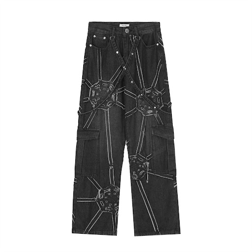 Title 2, High Street Design Sense Spider Web Denim Strai...