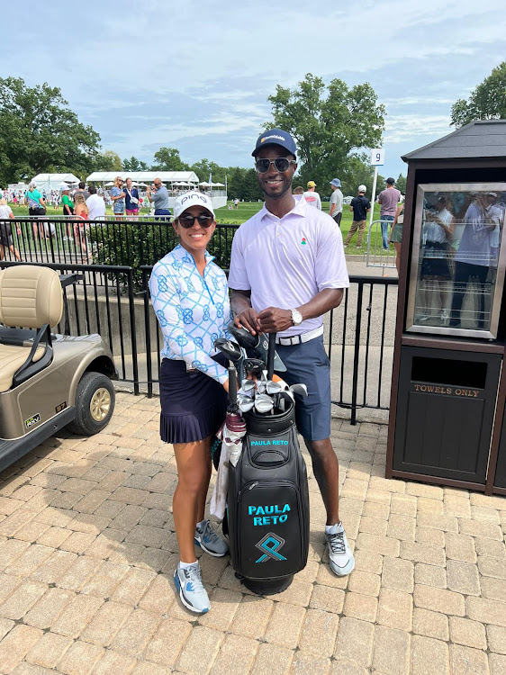 Paula Reto and her caddie Abimbola Olakanye. Picture: SUPPLIED