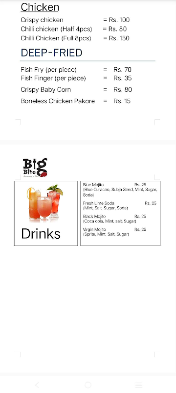 A Big Bite menu 