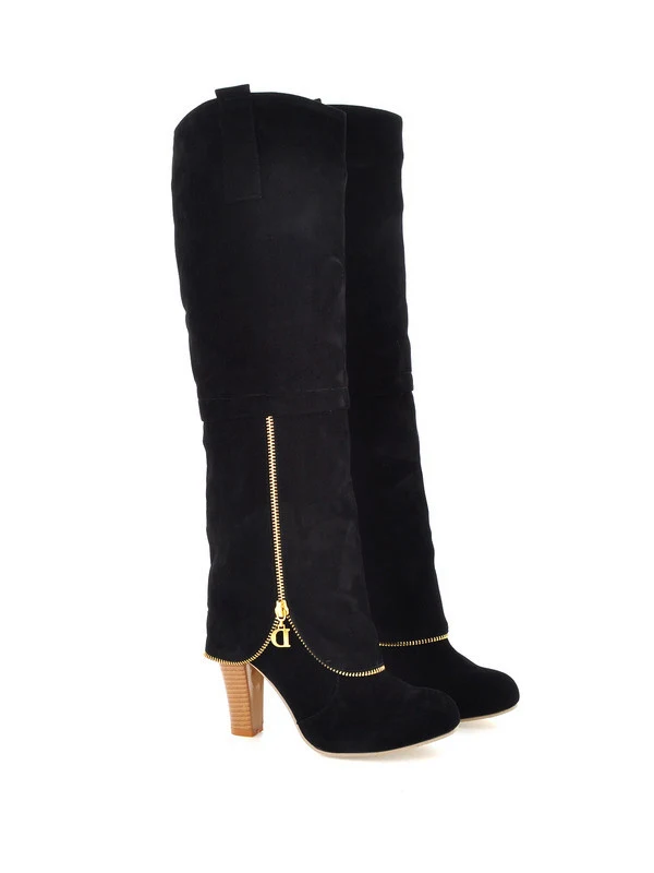 Suède frosted dameslaarzen met dikke hoge hakken, perfect voor een stijlvolle look, ideaal voor de winter en speciale gelegenheden, comfortabel en modieus.