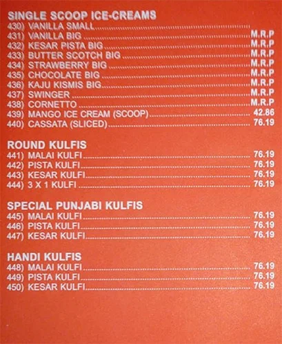 Vrindavan menu 