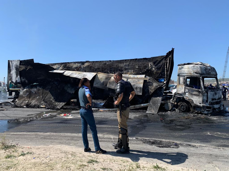 The truck that was gutted during the protests.