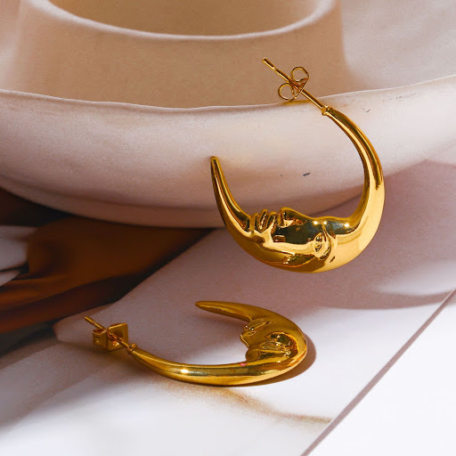Title 5, Personalized Cold Style Moon Earrings. Add a to...