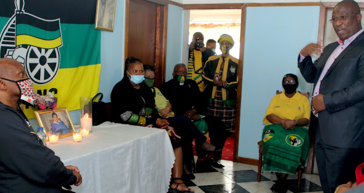 Premier Oscar Mabuyane speaks at the home of former ANC MP Nocwaka Lamani