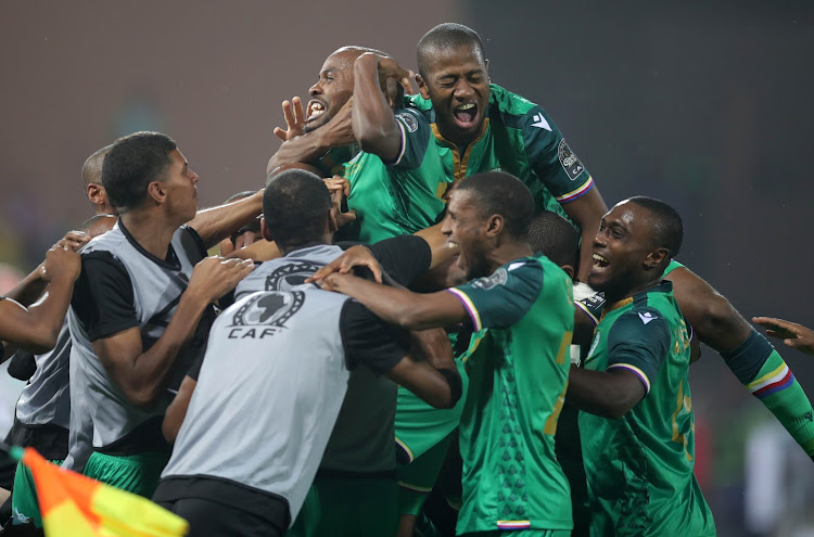 Comoros Islands players after their win over Ghana.