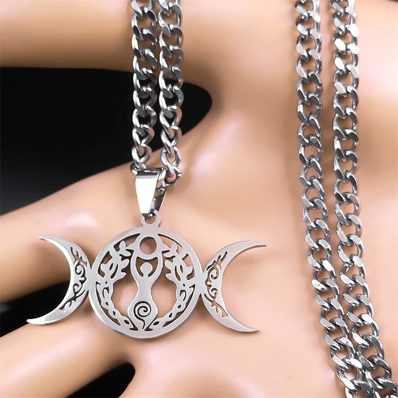 Stijlvolle Sleutelbeenketting met Drievoudige Maan Keltische Knoop Hanger Dames Sieraden Mystiek Keltisch Design Trendy Ketting