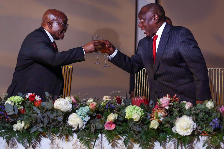 Former president Jacob Zuma and President Cyril Ramaphosa, pictured during the coronation of Zulu King Misuzulu last year, will face face off in court in May. File photo.