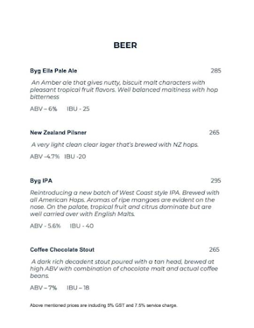 Byg Brewski Brewing Company menu 