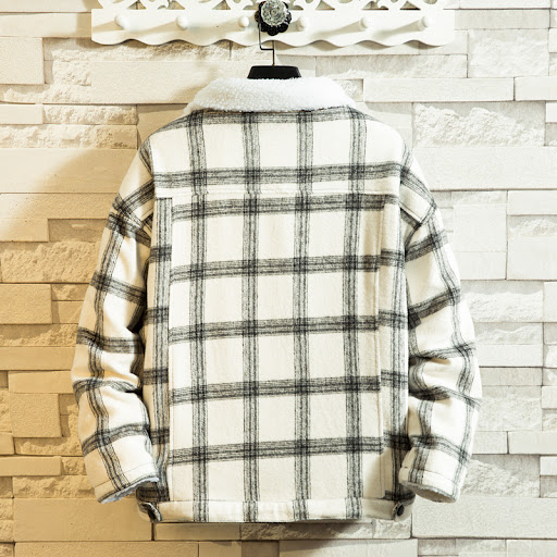 Title 1, Mens Plaid Woolen Lamb Wool Padded Coat, a war...