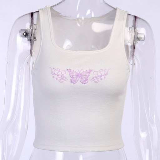 Title 5, Embroidered Slim Butterfly Embroidered Short Ve...