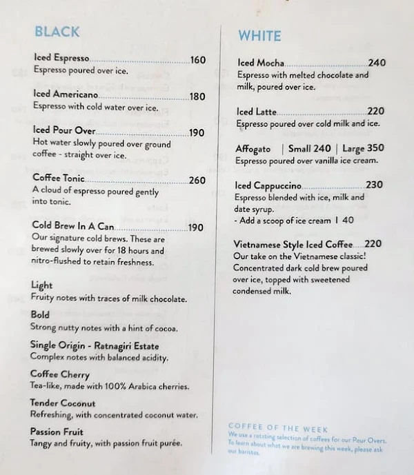 Blue Tokai Coffee Roasters menu 