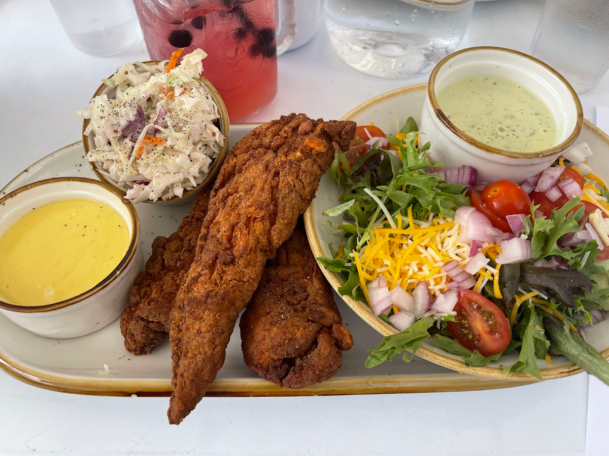 Gluten free chicken tenders with a side salad