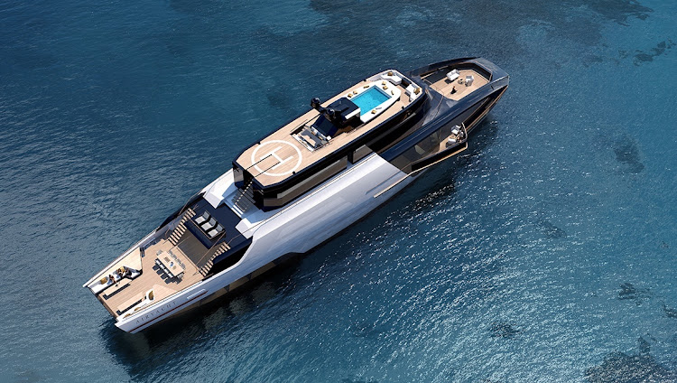 The yacht isn’t short on luxury, with a swimming pool, helipad, sundecks, a sauna and a gym.