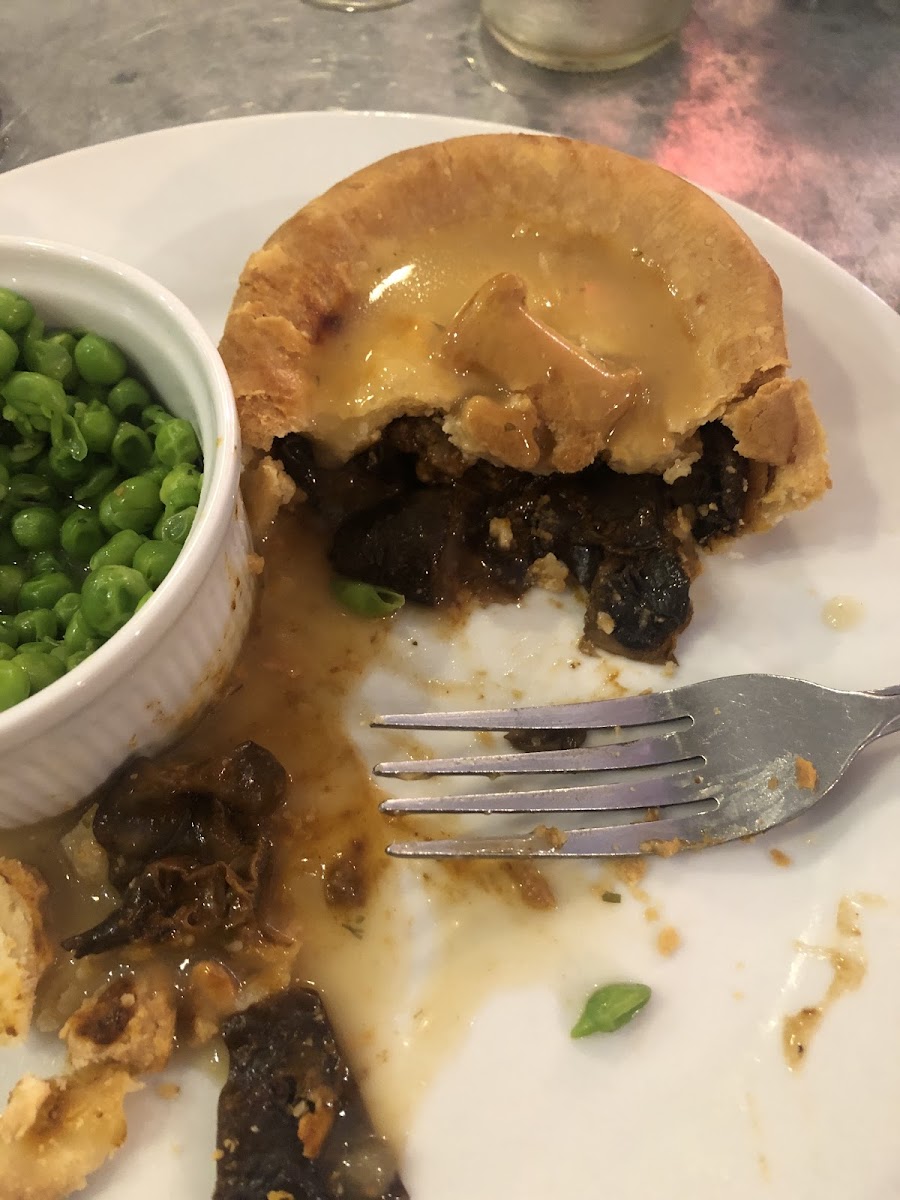 Mushroom pie with side of peas