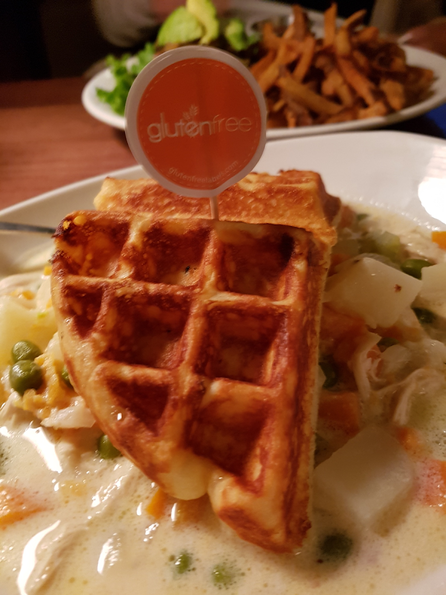 Chicken pot pie with GF waffle.