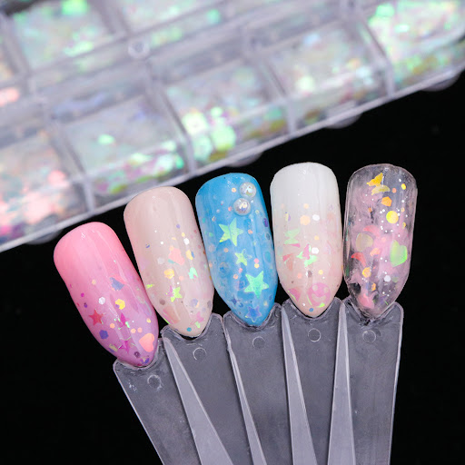 Title 1, New Nail Art Sequins, Green Laser Star Heart-Sh...