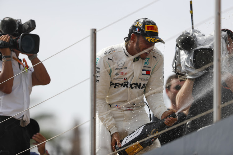 Lewis Hamilton celebrates after winning the 2019 French Formula 1 Grand Prix.