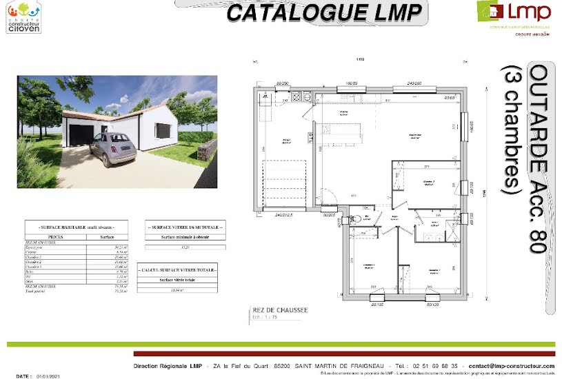  Vente Terrain + Maison - Terrain : 342m² - Maison : 80m² à Saint-Urbain (85230) 