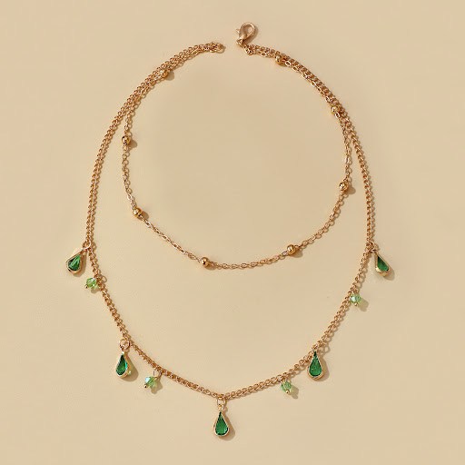 Title 2, Waterdrop Emerald Necklace Clavicle Chain
