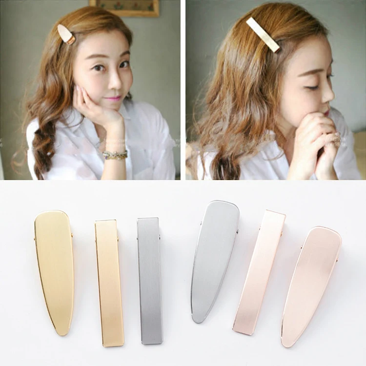 Pinces à cheveux rétro élégantes en métal brossé mat, pinces duckbill pour frange, coiffure latérale, accessoire de coiffure.