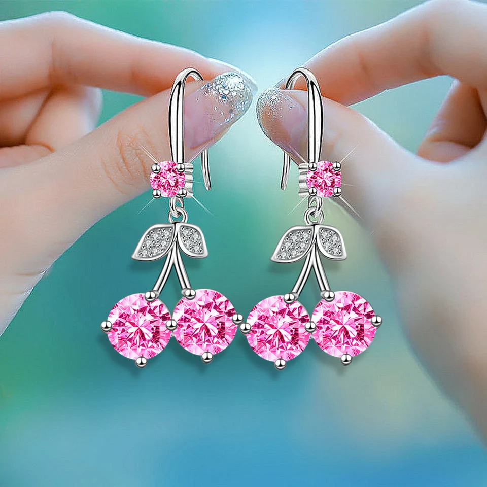 Title 39, Cherry inlaid mid-length color zircon earrings....