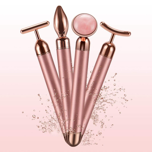 Title 5, 4 in 1 Vibrating Rose Quartz Face Roller massag...
