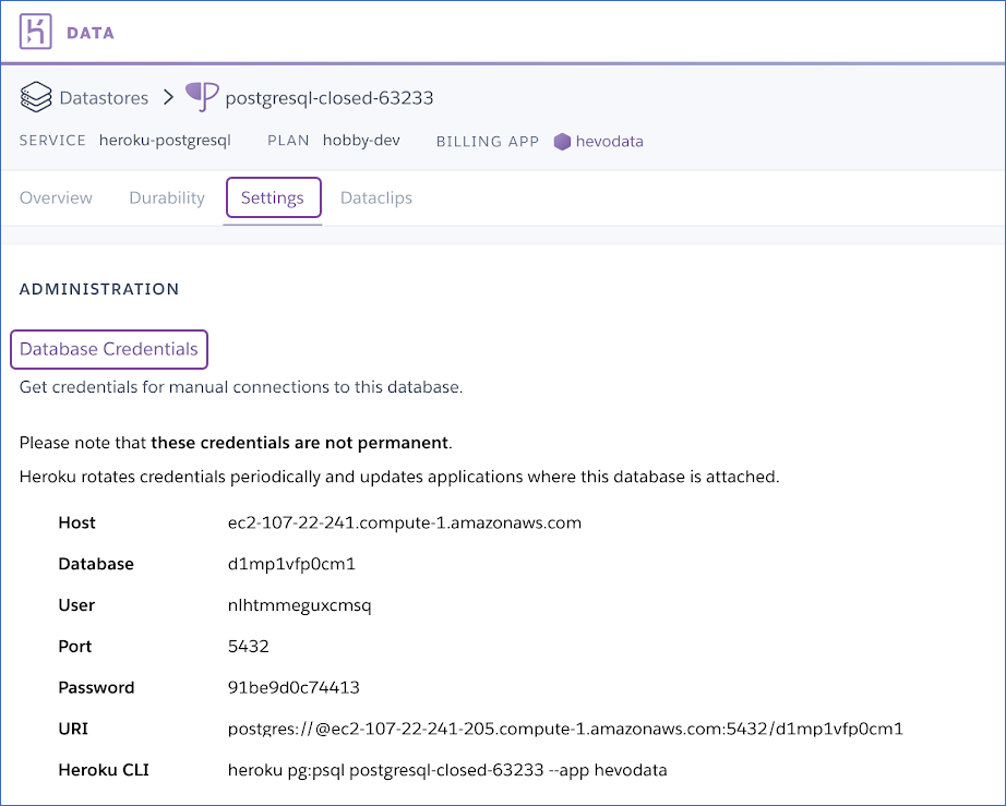 Heroku for PostgreSQL to BigQuery: Credentials List