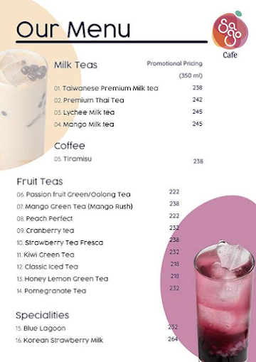 Sagocafe menu 