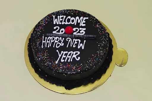 Eggless New Year Chocolate Celebration Cake