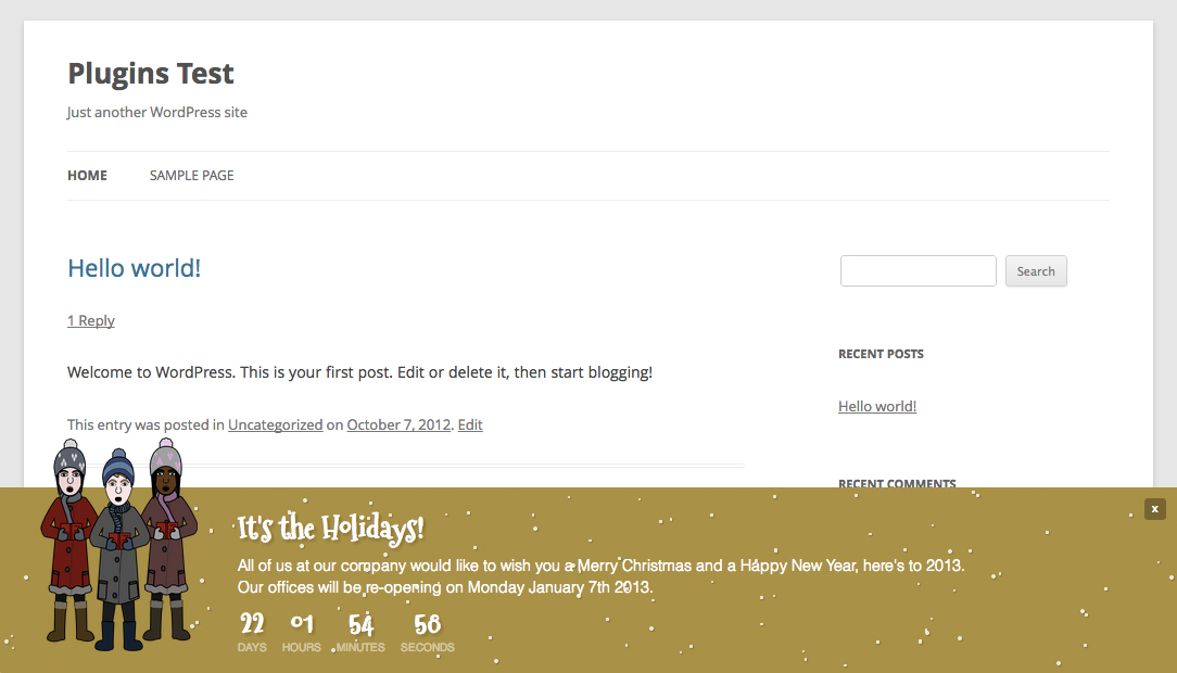 Plugin WordPress gratuito de mensagem de feriado