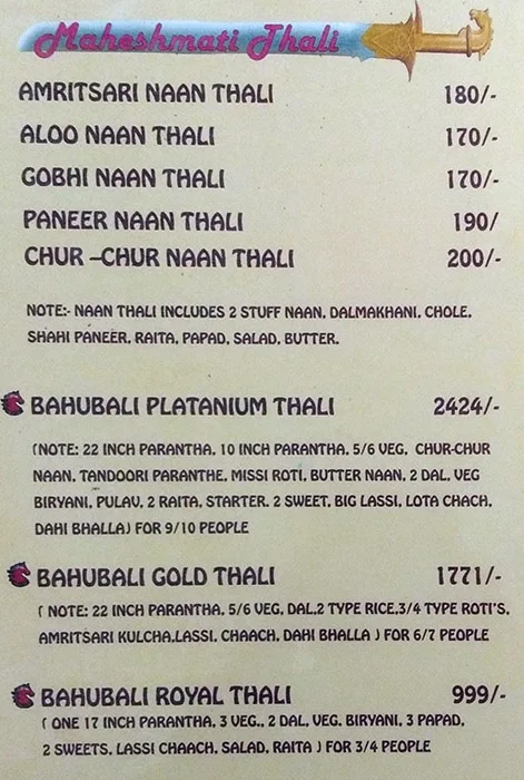 Bahubali's House Of Parantha's menu 