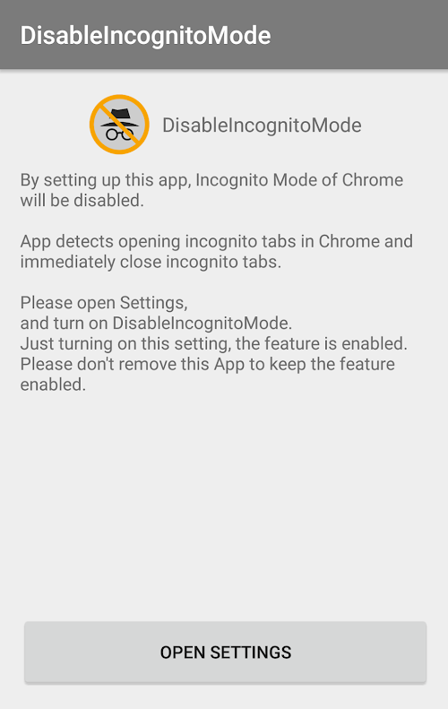 Android application Disable Incognito Mode screenshort