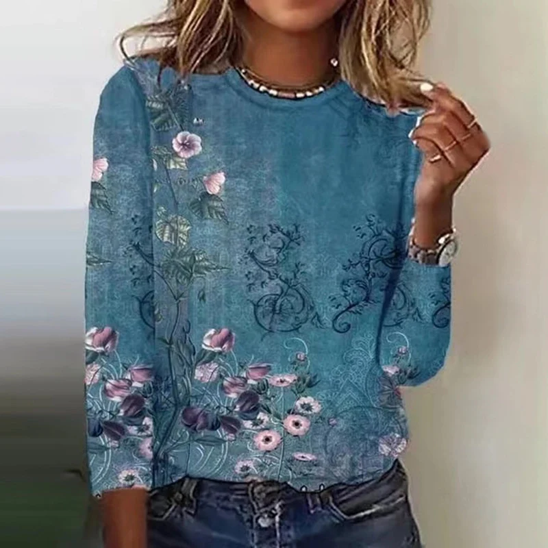 Jersey casual suelto con impresión digital de moda D