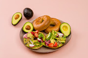 Avocado bagels with Furikake seasoning. 