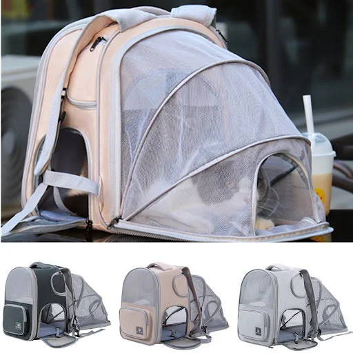 Pet Backpack Expandable Bag Large Capacity Breathable Portable Cat Carrier Bag Puppy Tote Bag Kitten Pet Dog Outdoor Tra