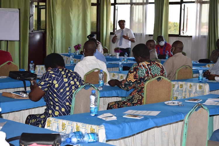 Principal Secretary for East African Community, Kevit Desai speaks during training of traders on cross borders in Homa Bay town on January 7,2020