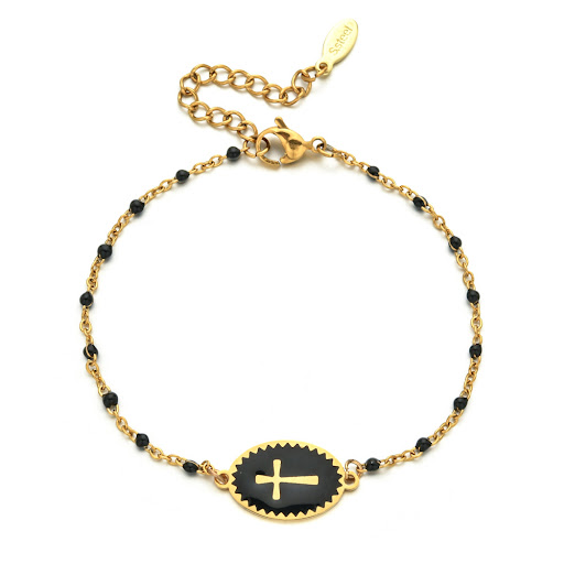 Title 5, Stainless Steel Cross Shelf Bracelet. A stylish...