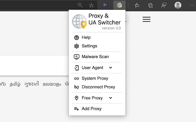 Proxy & User-Agent Switcher chrome extension